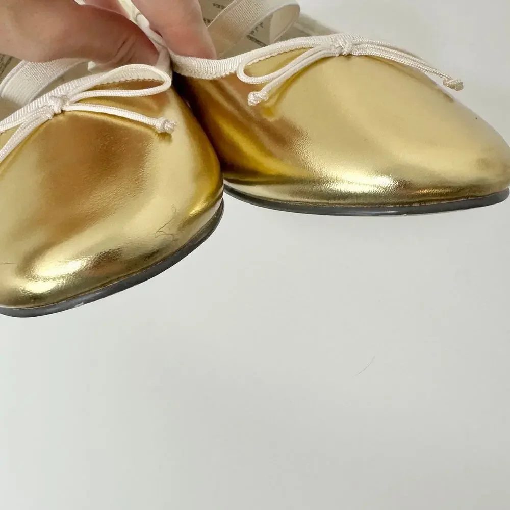 J.Crew Crewcuts Girls Strappy Ballet Flats Golden Honey Metallic Party K3 NWT